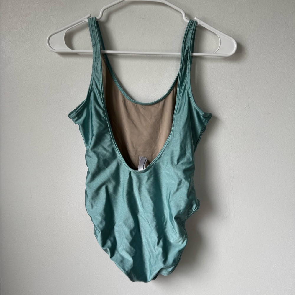 American Apparel Size M Sleek Teal One-Piece Swimsuit - Picture 4 of 6